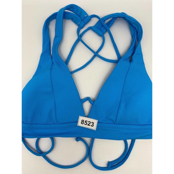 Becca Bikini Top Women's Sz M Bra Swimwear Ribbed Blue Removable Pads NWT - Picture 10 of 10
